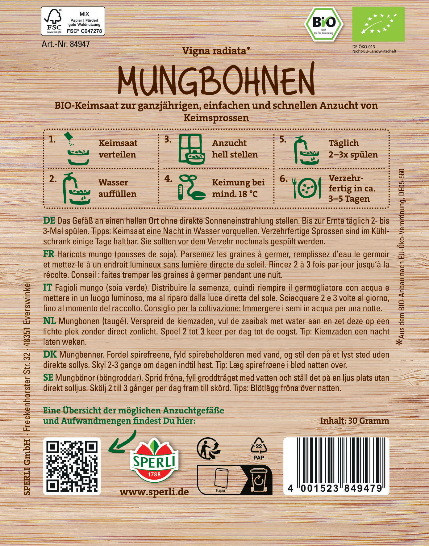 BIO Keimsprossen-Saat Mungbohnen