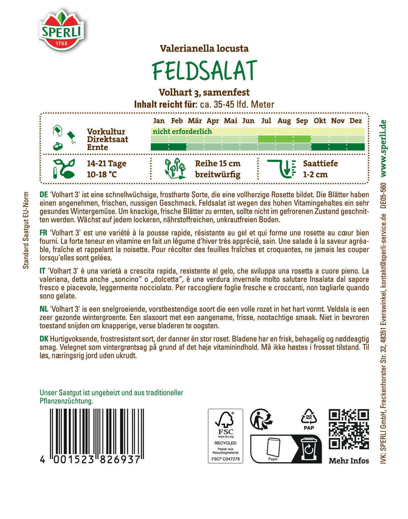 Feldsalatsamen Volhart 3, MaxiPack 20g