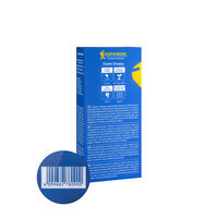 Blaue Verpackung mit white Schrift, Barcode unten, Produktname Flower Dreams und Beschreibung in mehreren Sprachen.