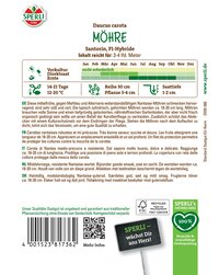 Möhre, Santorin Hybride, 3-4 cm, 12-20 °C, resistente, ergiebig, süß, wächst in Boden, Sonnenstandort.