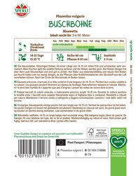 Blauviolette Buschbohne mit langen 14-15 cm langen, aromatischen Hülsen, robust, gut zu ernten, wächst über Laub.