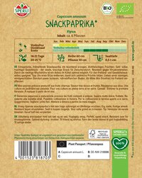 Samentüte mit Informationen auf Deutsch, Französisch, Italienisch, Niederländisch und Dänisch, inklusive Barcodes und Logos.