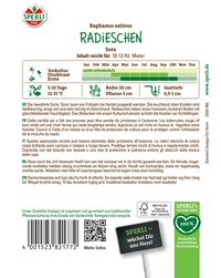 Radieschen Pflanze, enthält ausführliche Anbau-Infos, groß mit Text auf Graffiti-Hinweisschild, QR-Code, Barcode.