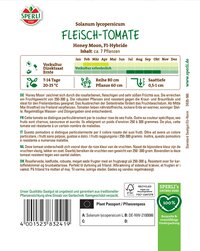 Samen auf der Samenpackung mit grüner Überschrift Fleischtomate.