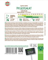 Pflücksalat Lollo Bionda, frische Blätter, geeignet für Anbau im Gewächshaus, wächst von März bis Oktober.