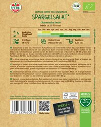 Bunte Verpackungsrückseite mit Pflanzeninformationen, Bar-Codes, QR-Code, FSC-Logo und grünen Icons.