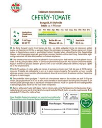 Text auf dem Bild: Pflanze mit grünen, weißen, roten Blüten und Logo Sperli, Pflanzendaten, Anbauhinweise, Barcode.