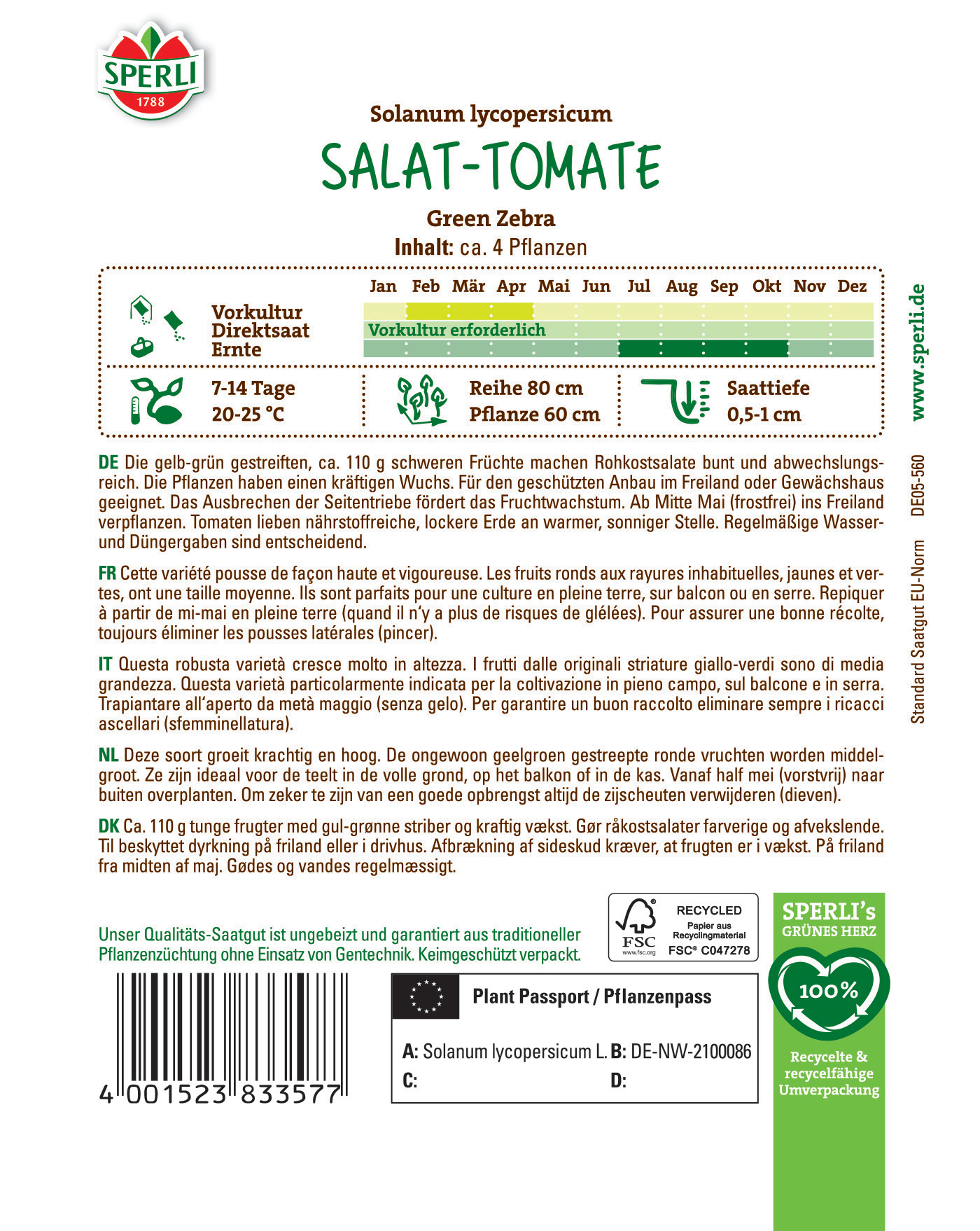Saat einer Tomate, ca. 4 Pflanzen, wächst im Frühjahr bis Sommer, reif ab Mitte Mai, Erntezeit Juni bis September.