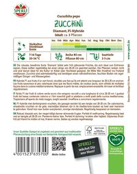 Bodenbeschreibung eines Zucchini-Saatguts, enthält Informationen zu Sorte, Pflanzzeit und Erntezeit.