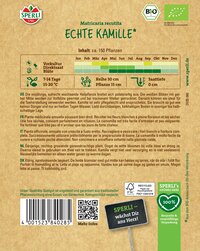 Packungsrückseite mit Beschreibung, Anbauhinweisen, Wachstumsinformationen und Logos auf braunem Hintergrund.
