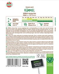 Bunte Samenpackung mit Kräutern und bunten Blumen, grüner und weißer Hintergrund, Logo und Text.