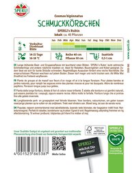 Bild zeigt der Rückseite eines Saatgutpakets mit Text, QR-Code, Bar-Code und Pflanzinformationen.