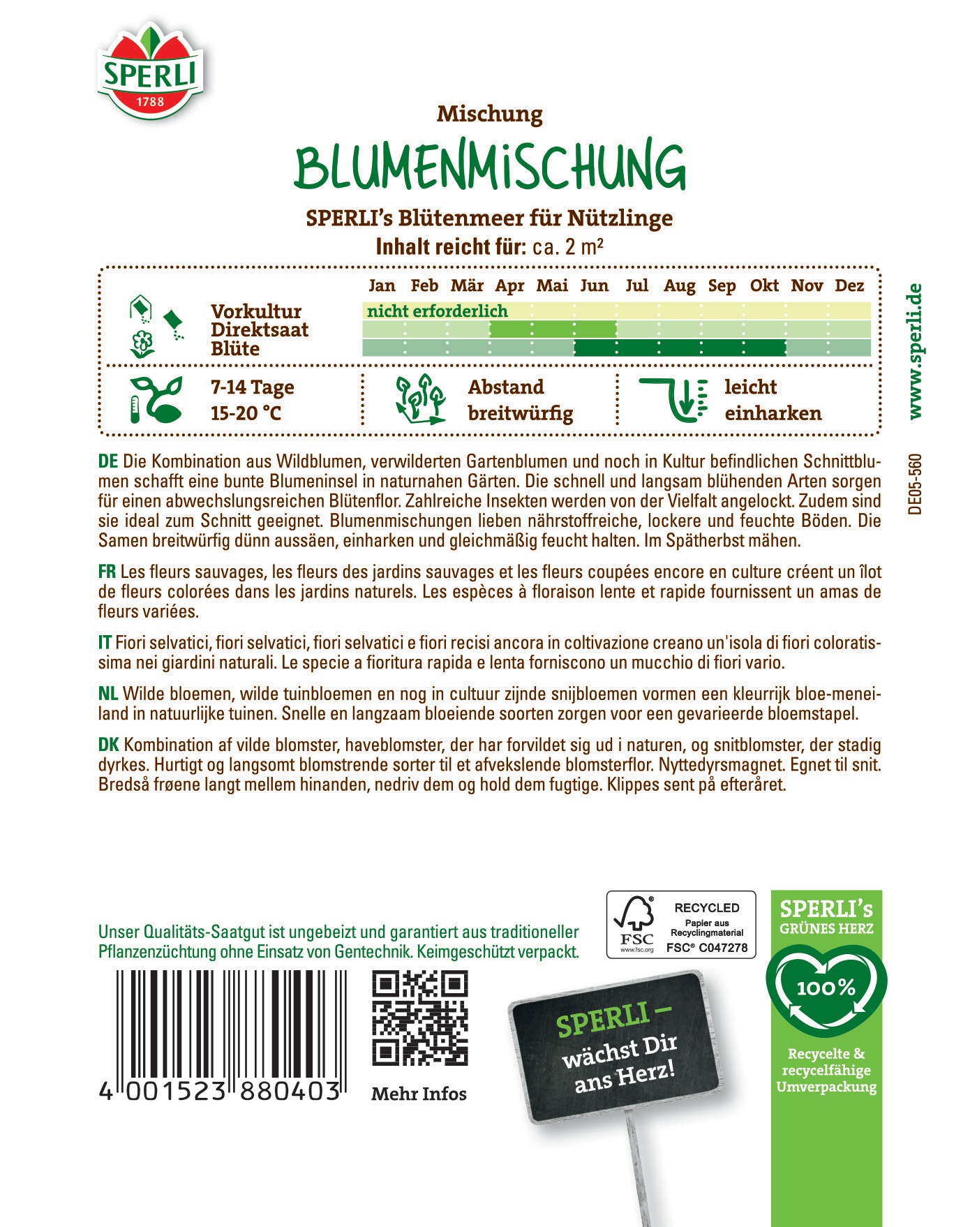 Blumenmischung mit Wildblumen, verrwandte Gartenblumen und Schnittblumen, für circa 2 Quadratmeter, jetzt pflanzen.