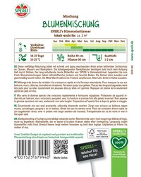 Blumenmischung mit bunten Blüten, Pflanzen, Saaten, in Pappkarton, für Balkon oder Freiland, März bis Juli.