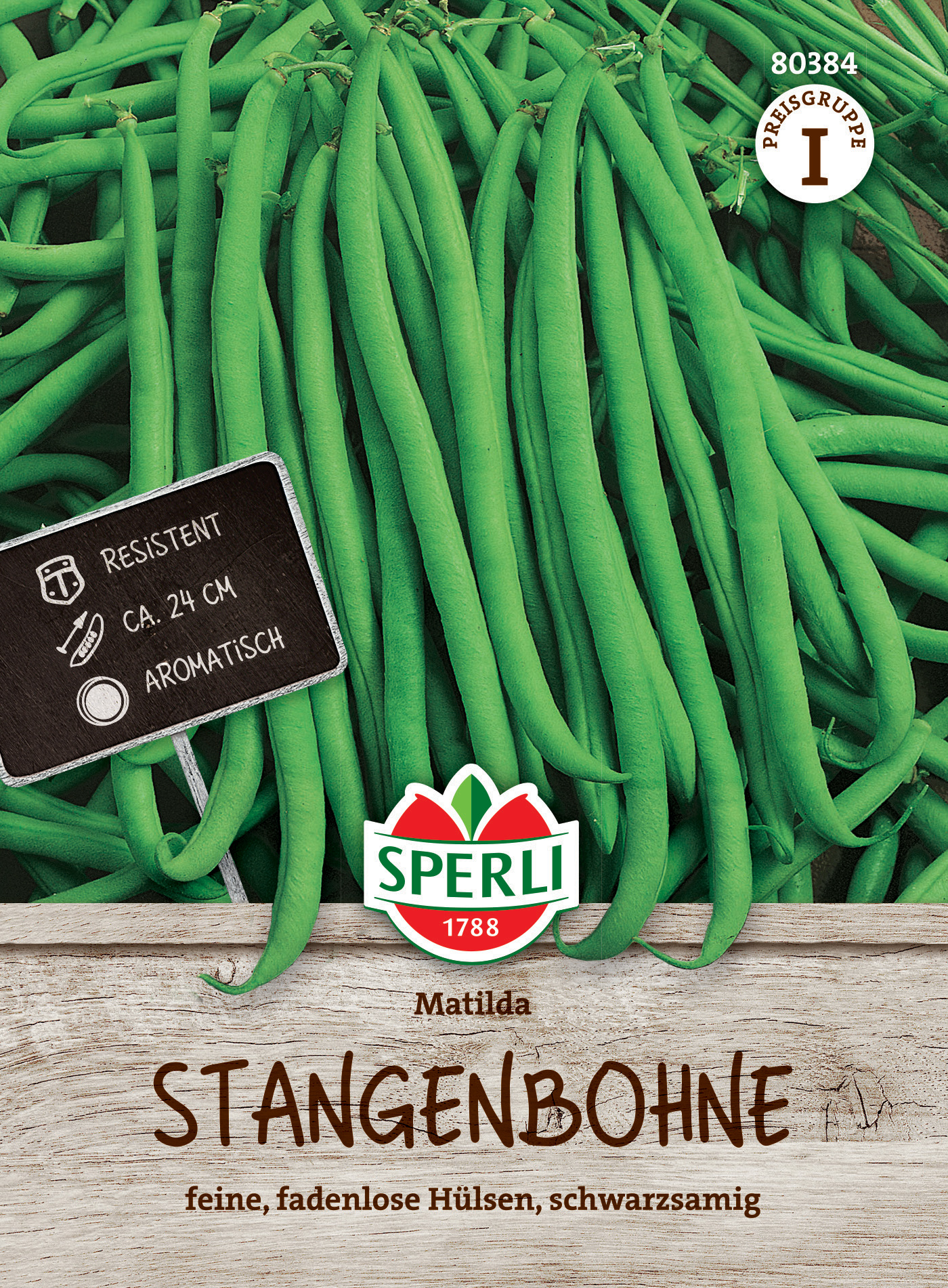 Grüne Stangenbohnen im Karton, resistent, circa 24 cm lang, aromatisch.