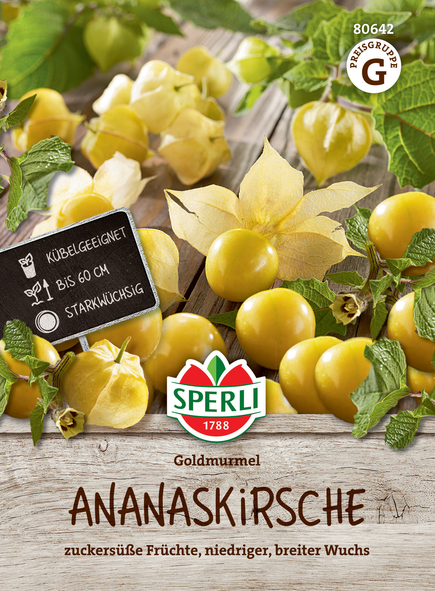 Goldmurmel Ananas kirsch Früchte niedriger breiter Wuchs, kübelgeeignet bis 60 cm, starkwüchsig.