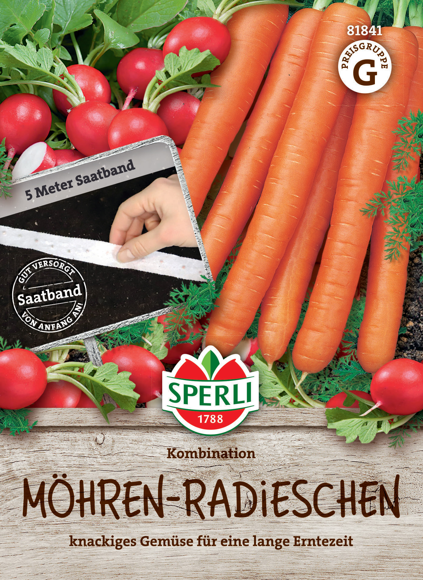 Möhren Radieschen Kombination mit Radieschen und Karotten, Beschreibung: Knackiges Gemüse für lange Erntezeit.