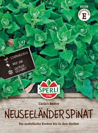 Neuseeländer Spinat, wächst stark, erntbar von März bis Juni, frostverträglich, für mehrere Ernten bis Herbst.
