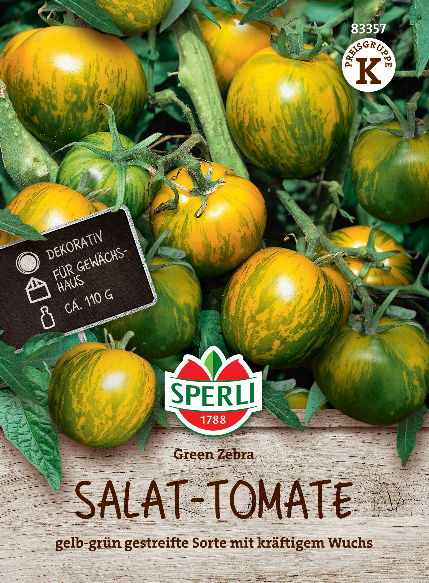 Gelb-grüne gestreifte Tomaten, dekorativ für Gewächshaus, ca. 110 g
