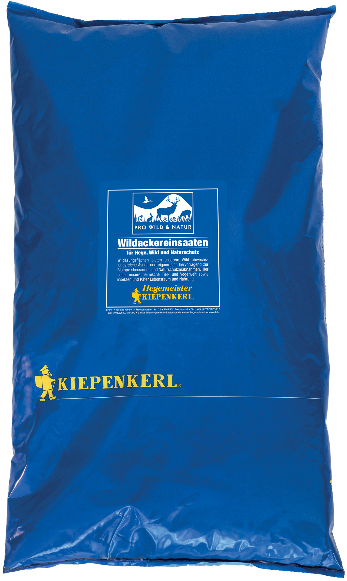 Blauer Sack mit Kiepenkerl Logo und Beschriftung für Wildackereinsaaten