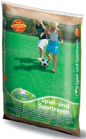 Kinder spielen Fußball auf grünem Rasen.