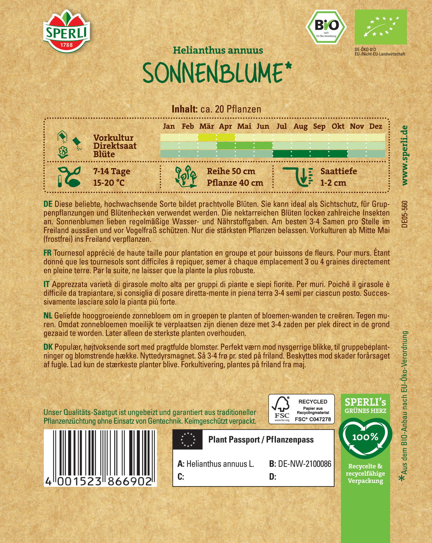 Sonnenblume - Bio-Saatgut