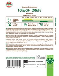 Information zu Fleisch-Tomaten, inklusive Wachstums- und Pflanzzeiten, Inhalt und Anweisungen.