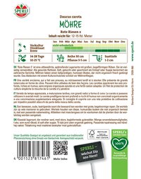 Rote Riesen 2 Möhren, Wurzeln, orange, groß, kegelartig, etwa 12-15 Inch lang, 1-2 cm tief, Jahreszeiten Januar bis Dezember.