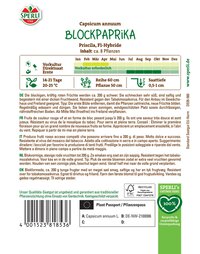 Boden mit grünen Pflanzen, farbige Etiketten, Text auf Deutsch, Französisch, Italienisch und Dänisch.
