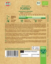 Saatgut für Allium porrum Porree, Herbstreiser, biologisch, ca. 60 Pflanzen, geeignet für Herbst und Winter.