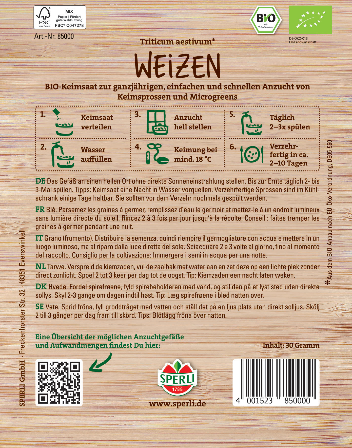 Keimsprossen Weizen - Bio-Saatgut