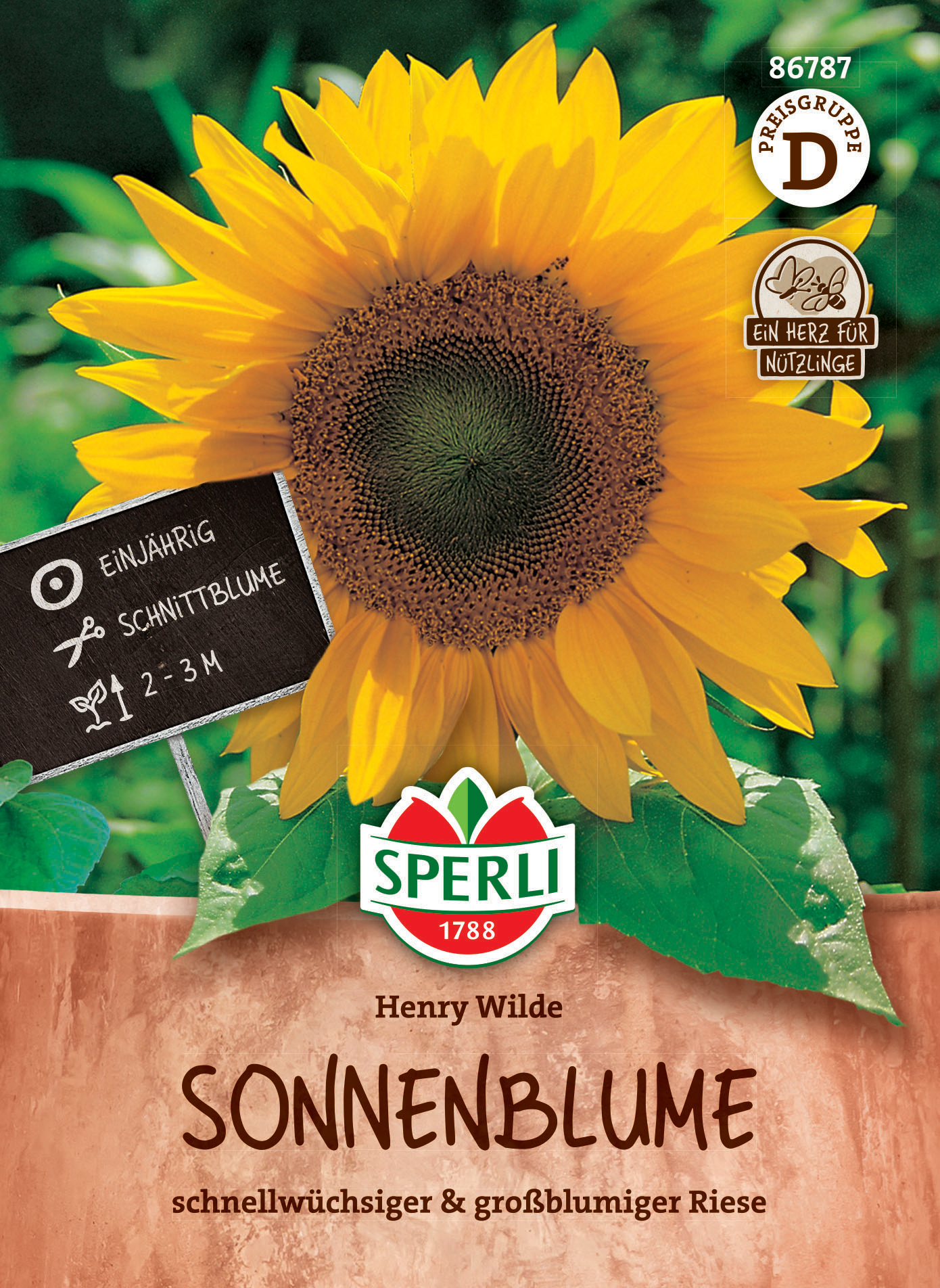 Sonnenblume mit großen Blüten, für 1 Jahr, Schnittblume, 2-3 Meter hoch, inklusiv Label.