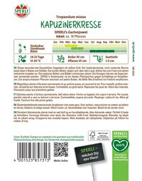 Bodenbedeckende, duftende Kapuzinerkresse mit bunten Blüten und essbaren Blättern, wächst auf jedem Boden.