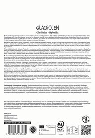 Text mit Pflanzenbeschreibung und Zertifizierungsinformationen auf mehrsprachigem Hintergrund.